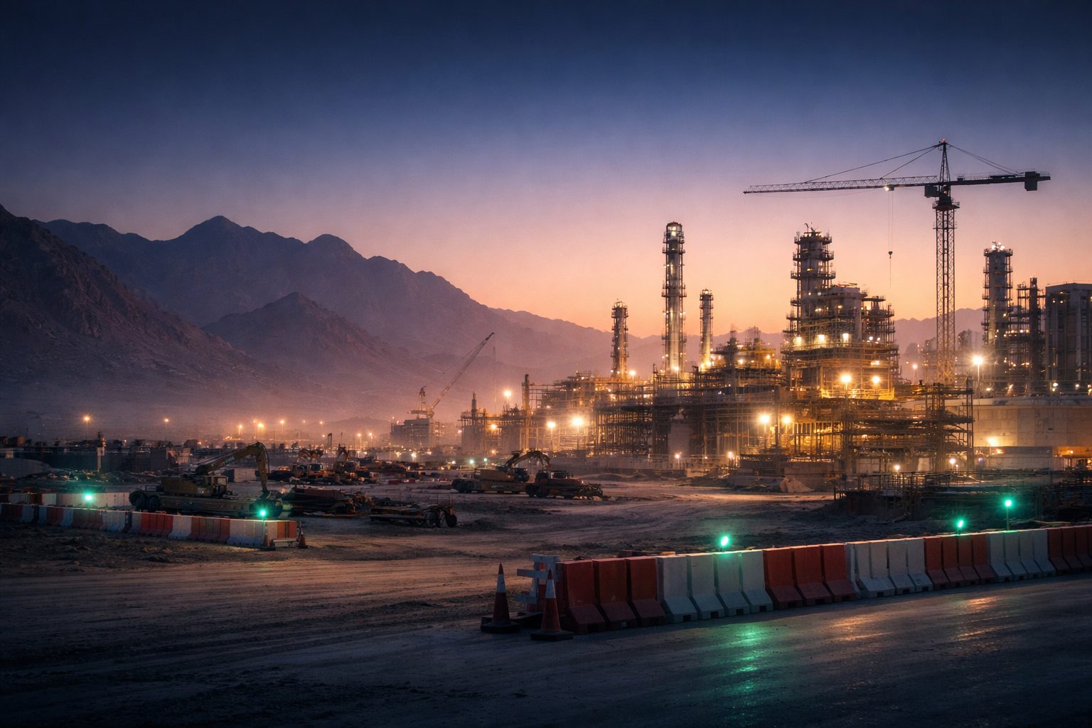 Construction site visual used as article cover for Oman EPC HSE framework guide